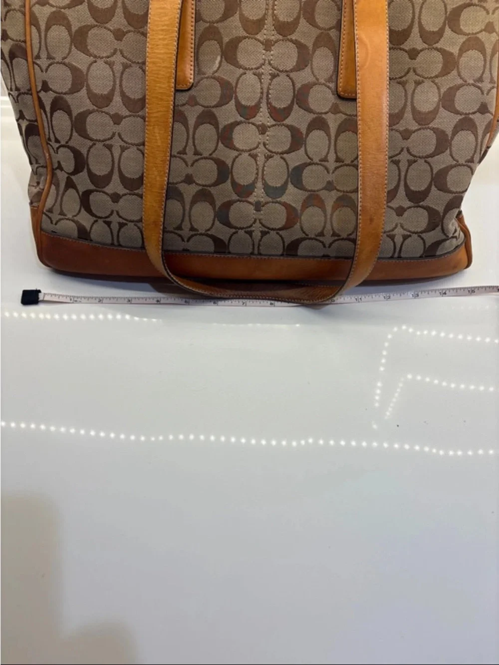 Coach Beige Signature Canvas Tote with Brown Leather Trim